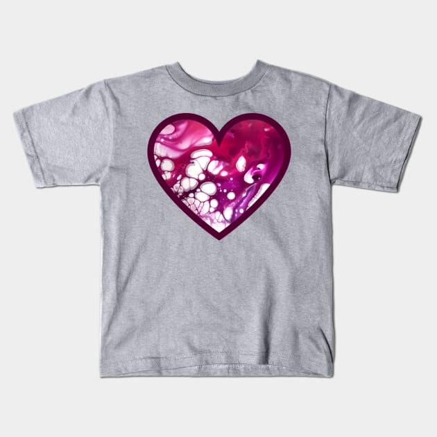 Maroon/Pink Paint Pour Heart Kids T-Shirt by Designs_by_KC